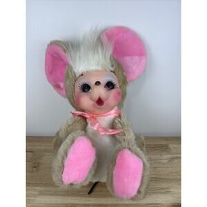 Vintage Rushton Pink Mouse Rubber Face Plush Doll 15”